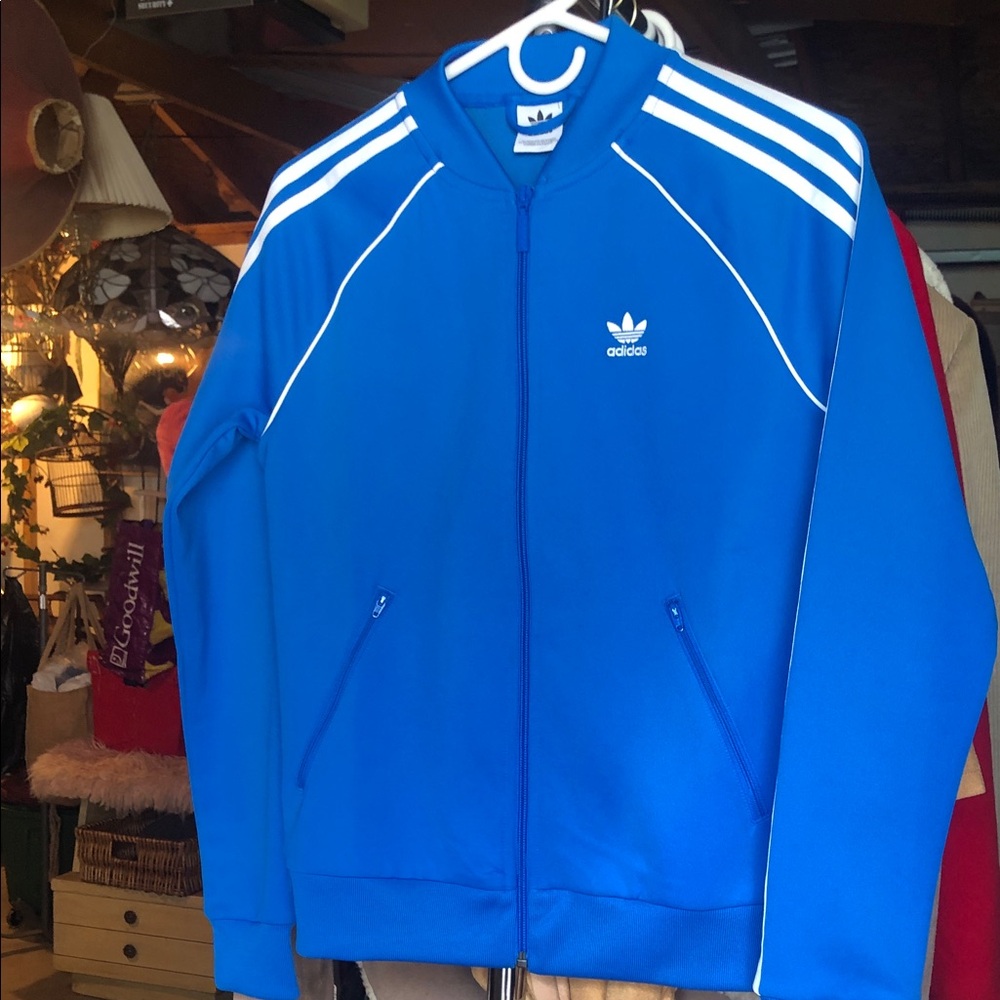adidas Blue Lightweight Track Jacket with White Stripes